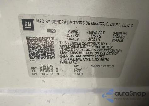 2020 GMC Terrain Fwd Sle из США, поврежденный, VIN 3GKALMEVXLL324690